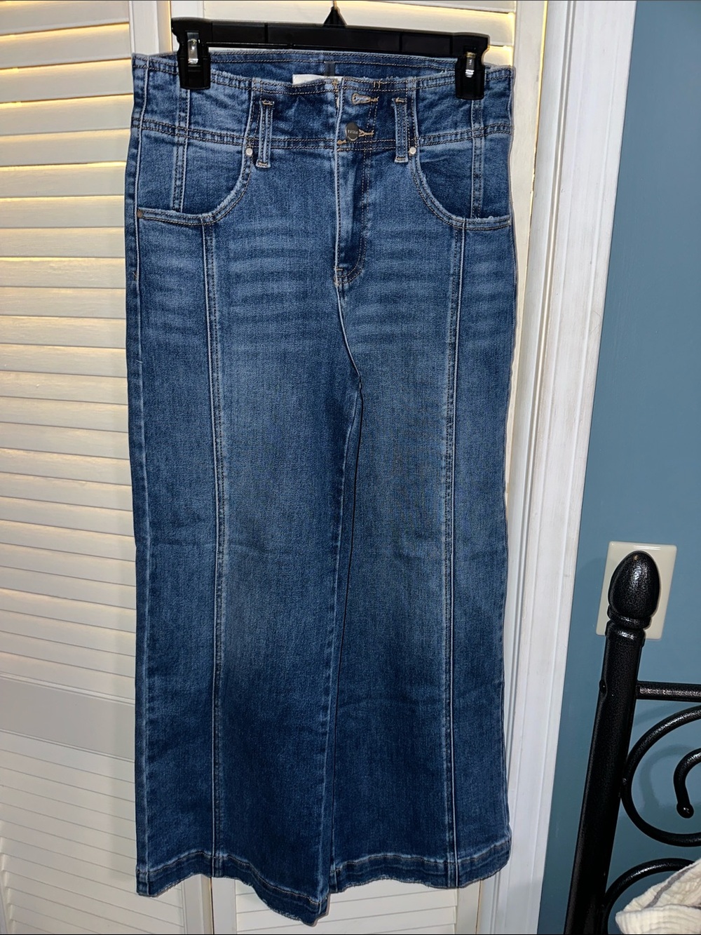 High-Rise Blue Denim Wide-Leg Jeans Skirt by